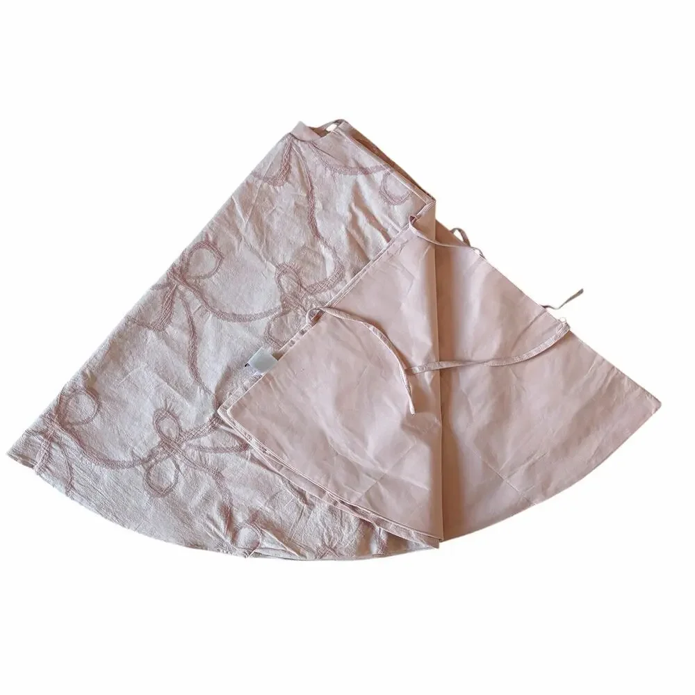 NEW Pink Bow Christmas Tree Skirt 48in 100% Cotton Chic Holiday Decor